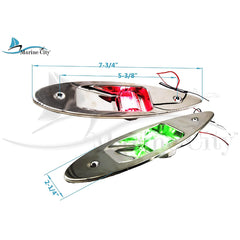 Marine City A Pair of Stainless Steel Flush Mount LED Navigation Side Lights RED and GREEN