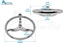 MARINE CITY Volante deportivo de acero inoxidable de grado 304, 3 radios, 13-1/2 pulgadas de diámetro, eje de 3/4 pulgadas, con perilla de control de rodamientos para marinos, barcos, yates, accesorios marinos (paquete de 1)