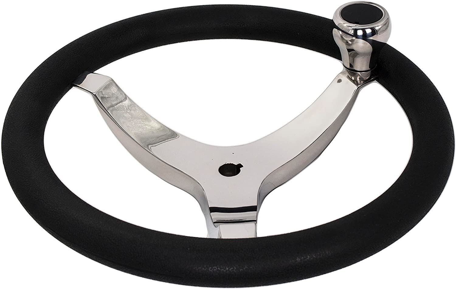MARINE CITY Polished 316 Stainless Steel Sport Steering Wheel with Knob W/PU Foam 13-1/2" Diameter - 3/4" Tapered Shaft