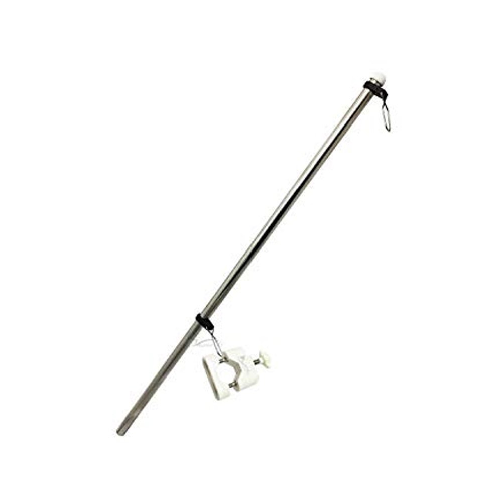MARINE CITY 21" Stainless Steel Rail Mounted Flag Staff & White Plastic Flag Pole Base for Boat/Yacht — Compatible with 7/8" to 1" Tubes
