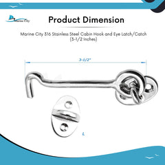 Marine City 316 Stainless-Steel Cabin Hook and Eye Latch/Catch