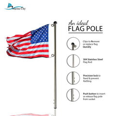 Marine City Boat 304 Stainless Steel 30 Inches Flag Stanchion Pole -7/8 inches Stock for 12 inches ×18 inches Flag