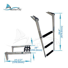 Marine City Stainless Steel Telescoping Drop 3 Step Ladder (Max.Load 400 lbs)