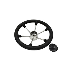 Marine City Stainless Steel Marine 14 inch Steering Wheel with PU Foam and Black PC Cap
