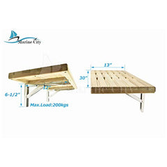 Marine City Teak Wall Mount Fold Down Bench with Slots for Boat, Shower Room, Steam, Sauna Room (30 inches × 13 inches)
