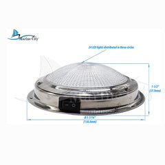 Marine City Stainless-Steel Marine Long Battery Life LED Dome Light Interior Indoor Roof Ceiling White Lamp Interior Lights for Room RV Boat 4 Inches (12V, 3W)