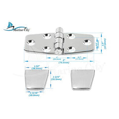 Marine City A Pair 316 Stainless Steel Marine Grade 6 Point Fixing Covered Strap Hinges with Cover Caps(Size:3” ×1-1/2”)
