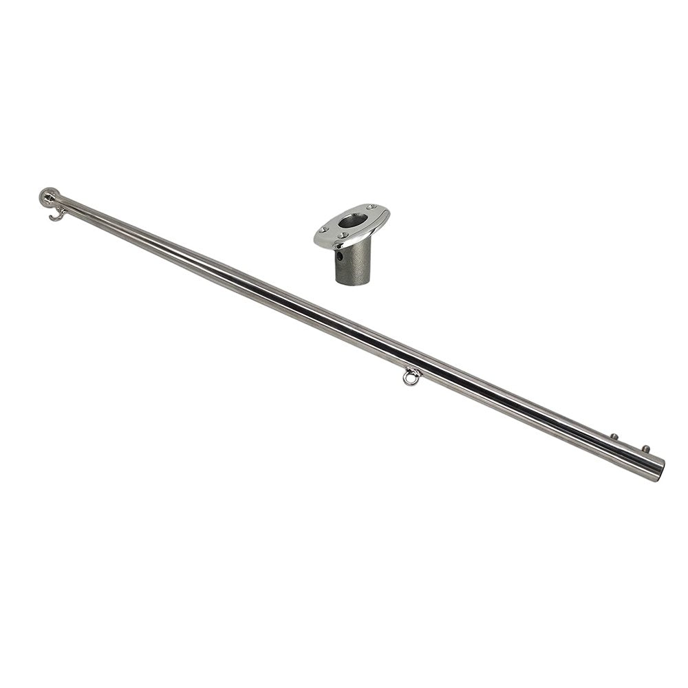 Marine City 24" Stainless Steel Flag Stanchion Pole & Flag Pole Base Kit for Boat Yacht