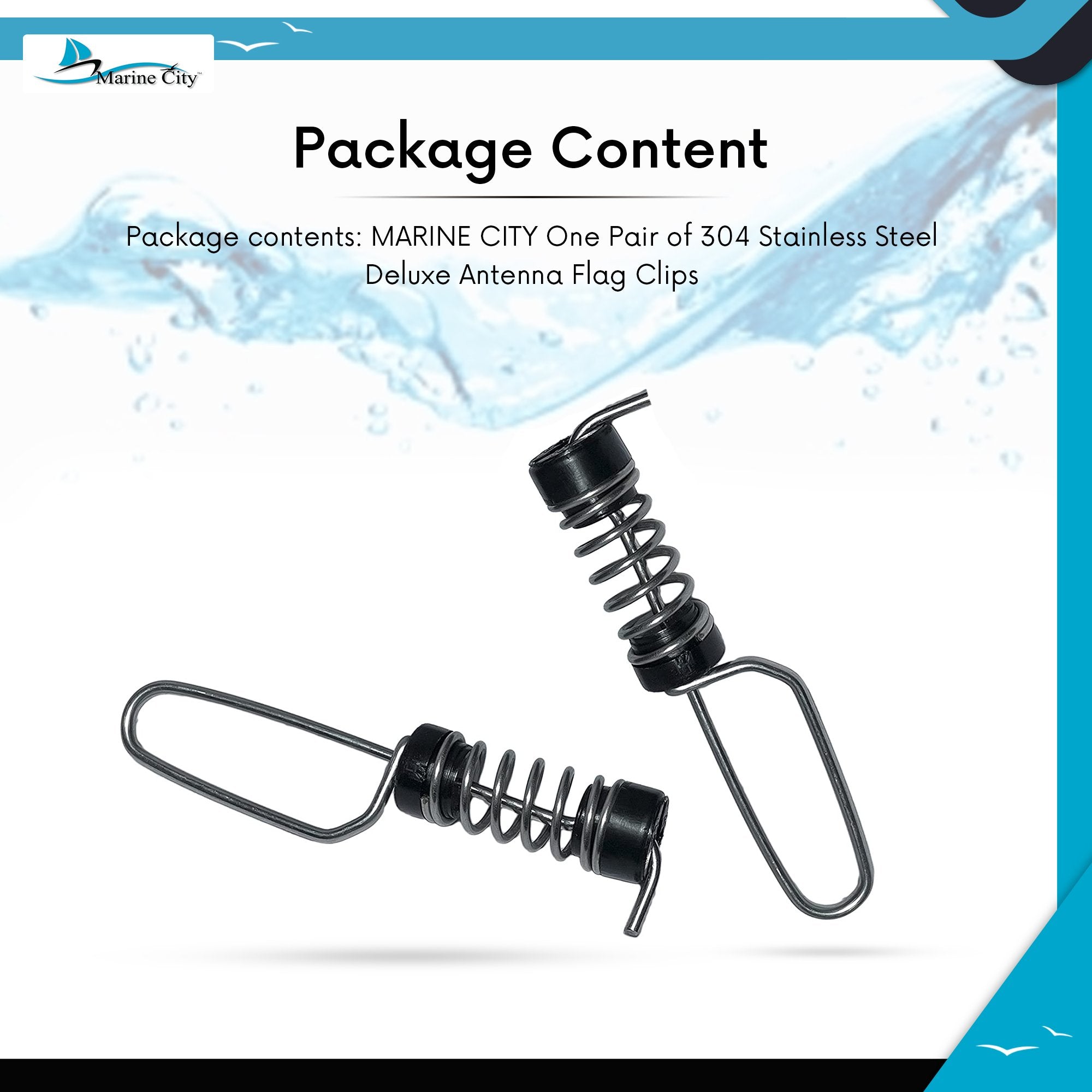 Marine City Stainless Steel Deluxe Antenna Flag Clips (2 Pcs) Marine