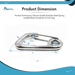 Marine City 316 Marine Grade Stainless Steel Carabiner Spring Snap Hook Boat (D: 2 inches)