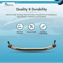 Marine City Stainless-Steel Oval Marine Grab Handle/Handrail with Flange & Studs 11 inches