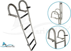 MARINE CITY Stainless Steel Heavy Duty Durable and Sturdy Telescoping Swim Over Platform Boat Ladder with Comfortable Handrails (1 Step+4 Step)