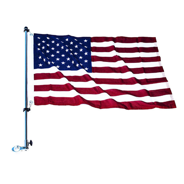 Marine City Base de mástil de bandera de acero inoxidable de 32 pulgadas, acabado atractivo y pulido brillante, barra de bandera montada en riel y bandera de EE. UU. de 20 pulgadas x 30 pulgadas para yate en barco (1 juego)