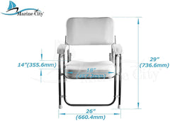 Marine City Aluminum Portable Folding Cushioned Boat Deck Beach Chair with Drink Cup Holder