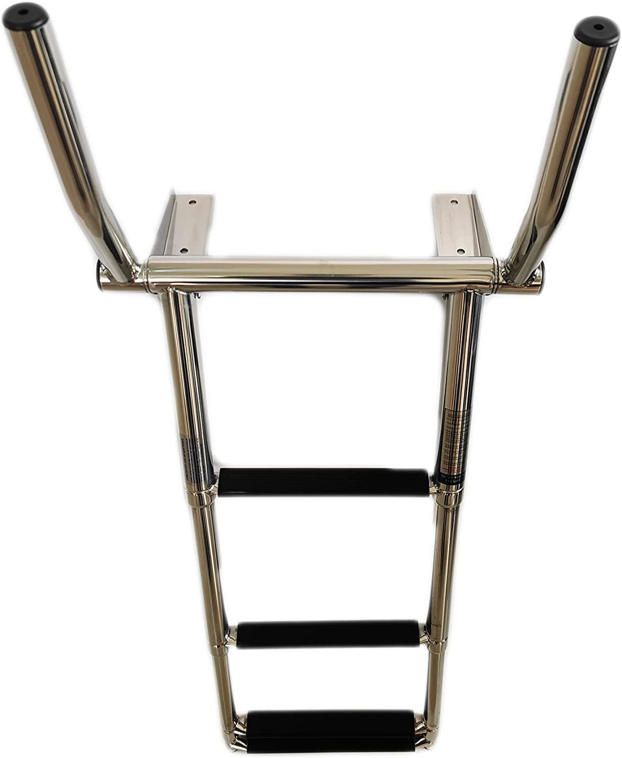MARINE CITY 316 Grade Stainless Steel 4-Step Over Platform Telescoping Ladder with Retractable Handle