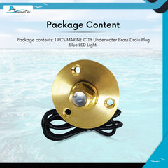 Marine City Under Water Blue LED Light Waterproof Brass Drain Plug with Base Bronze Screw Drain Plug 1 inch Hole Fishing Under Water Used for Marine Boat Yacht & Pool Lights