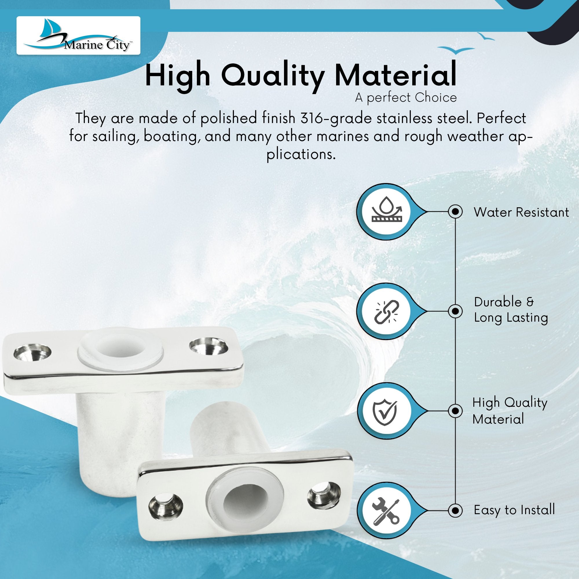 Marine City 316 StainlessSteel 1/2 inches Shank Top Mount Rowlock/Oar