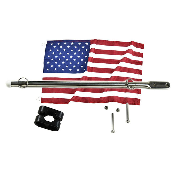 Marine City 304 Stainless Steel Flag Pole for Boat Yacht, and 12 Inches X 18 Inches US Flag(Can clamp 7/8" to 1-1/4"Round Tube & Square Tube)