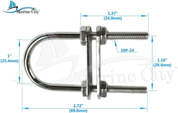 MARINE CITY Stainless-Steel Marine 3/16 Inch Stock Bow Eye/U-Bolt (L: 2-3/4 Inch)