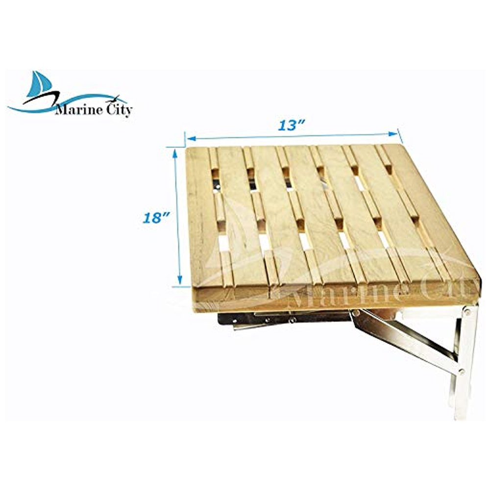 Marine City Teak Wall Mount Fold Down Bench with Slots for Boat, Showe Marine City Hardware
