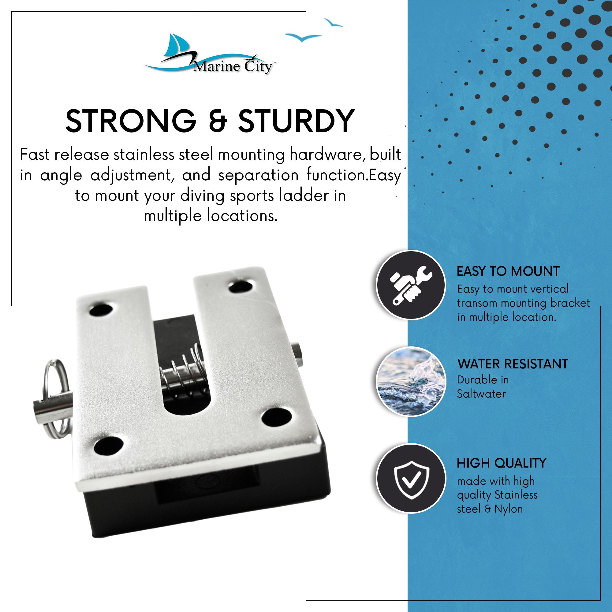 Marine City Quick Release Vertical Transom Mounting Bracket for Sport