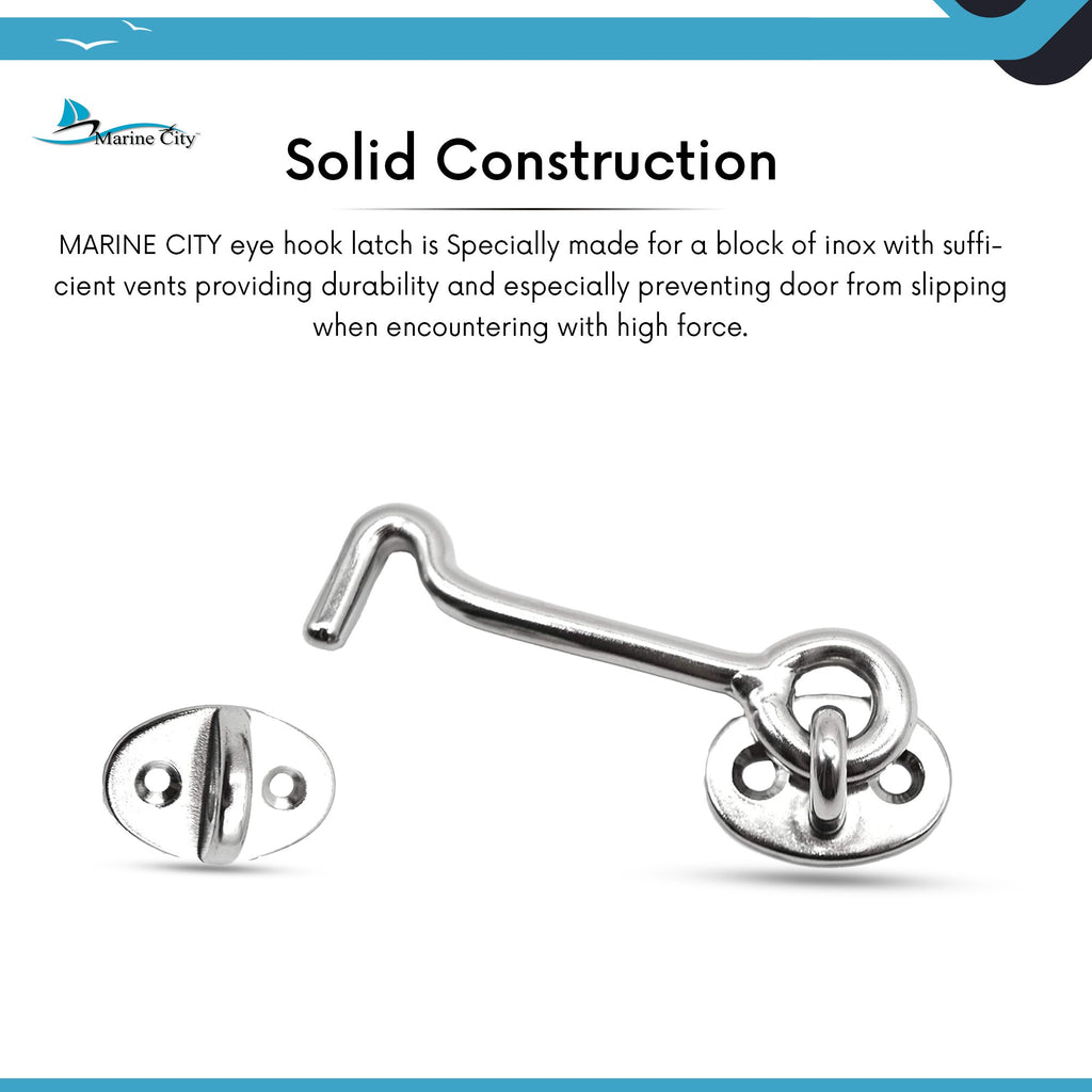 Marine City 316 Stainless-Steel Cabin Hook and Eye Latch/Catch 3 Inche –  Marine City Hardware
