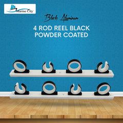 Marine City 4-Rod Reel White Poly Board Aluminum Black Powder Coating Fishing Rod Storage Hanger Rack for Boat, Van, Car