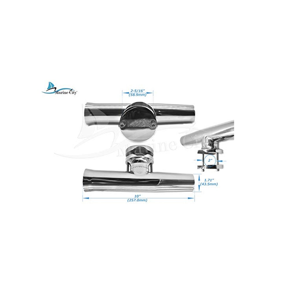 Marine City Boat Stainless-Steel Clamp-on Fishing Rod Holder for Rail 1-1/4 inches-2 inches Dia. (Large)