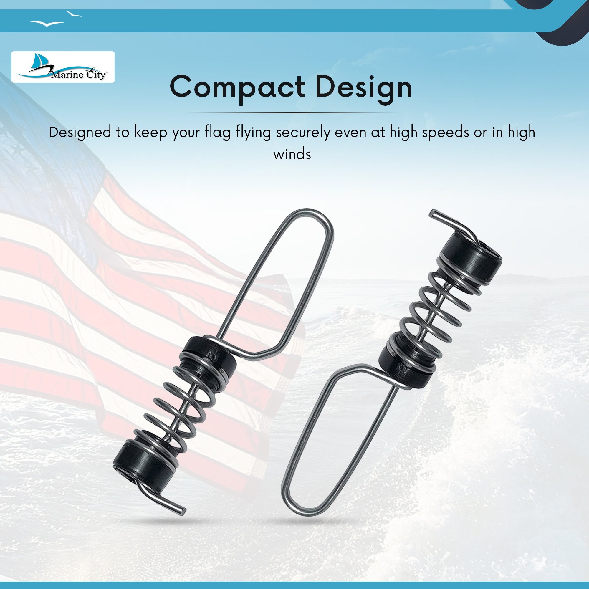 Marine City Stainless Steel Deluxe Antenna Flag Clips (2 Pcs) Marine City Hardware