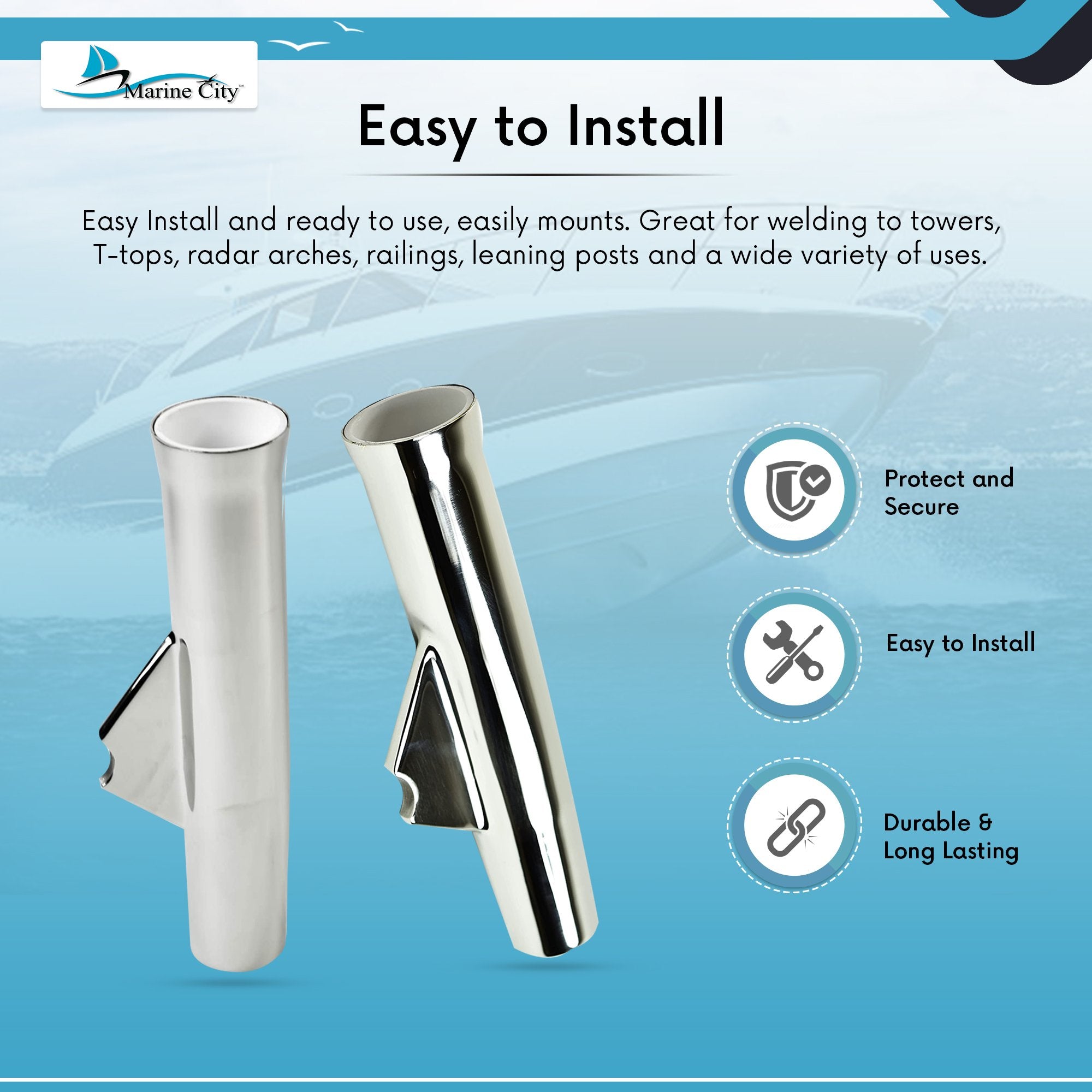 Marine City 316 Stainless Steel Flared WeldOn Rod Holder Marine City