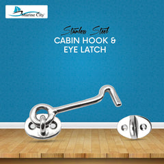 Marine City 316 Stainless-Steel Cabin Hook and Eye Latch/Catch 3 Inches