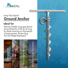 Marine City Stainless Steel Marine Grade Long Grip Spiral Ground Anchor with a O-Ring for Boat Mooring on The Beach,Camping Tent,Screw Dog Tie-Out Stake Backyard (1 Pcs)