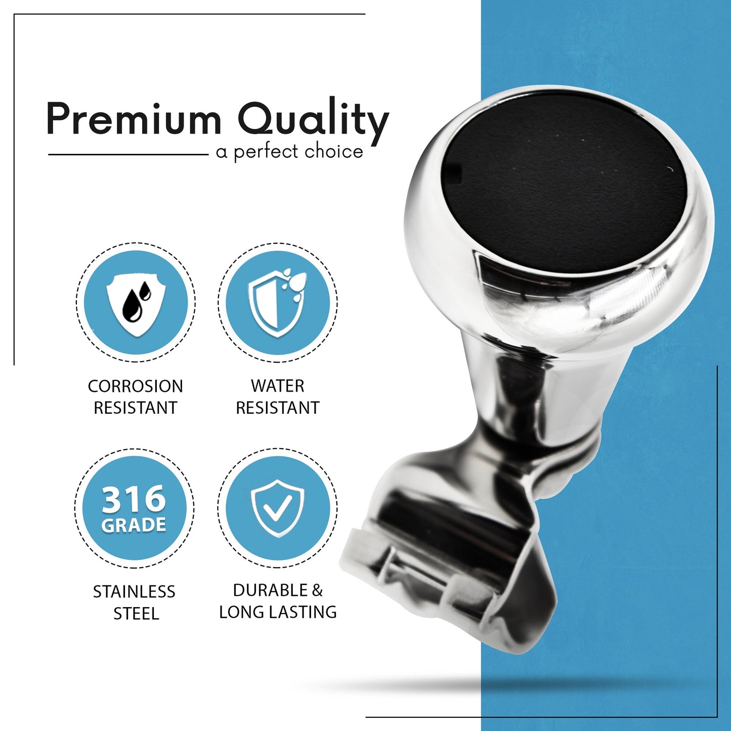 Marine City 316 Stainless Steel Mirror Polished Sport Boat Sturdy Steering Wheel Spinning Knob with Cap for Boat RV Yachts