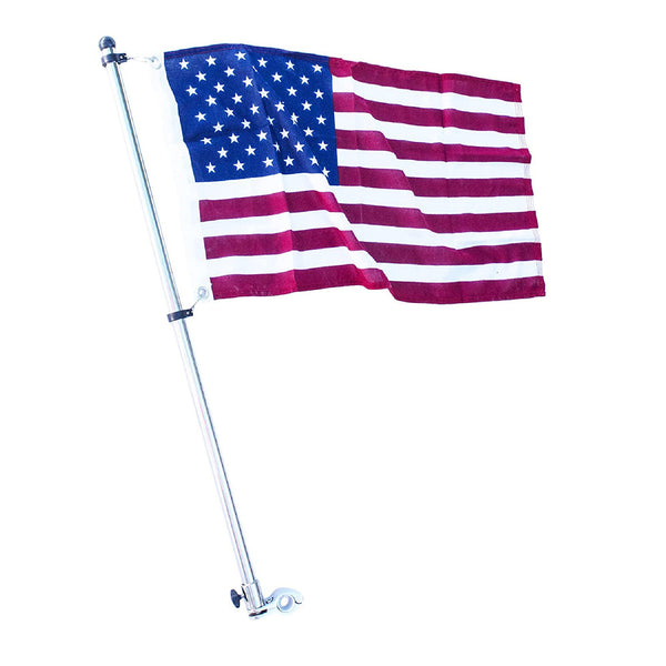 Marine City Base de mástil de bandera de acero inoxidable de 32 pulgadas, acabado atractivo y pulido brillante, barra de bandera montada en riel y bandera de EE. UU. de 15 pulgadas x 25 pulgadas para yate en barco (1 juego)