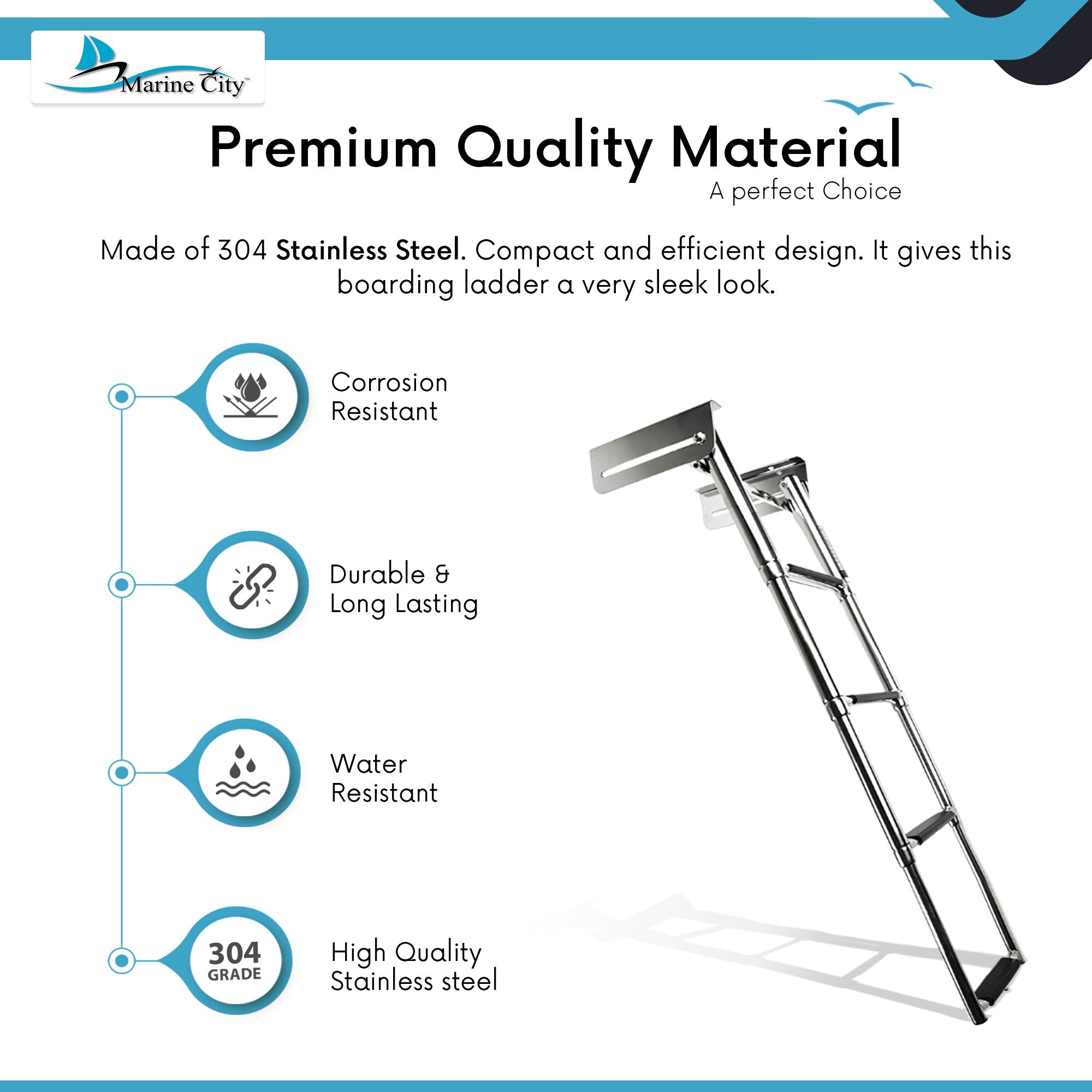 Marine City Stainless Steel Marine 4Step Telescoping Swim Ladder & Ru