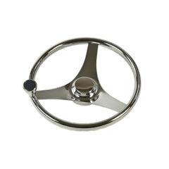Marine City 3 Spoke Marine Grade Stainless-Steel 13-1/2 Inches Steering Wheel with Knob for Boat Yacht